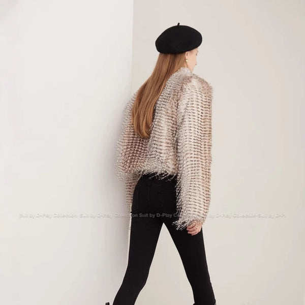 Chaqueta de Invierno para Mujer con Estampado Jacquard y Cuello de Peluche