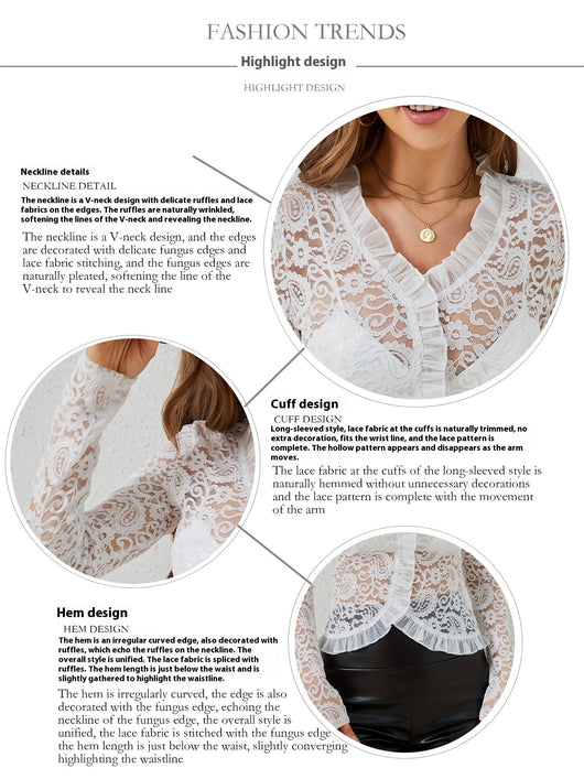 Blusa Elegante de Encaje Paisley con Volantes de Diseño Europeo - Image 14