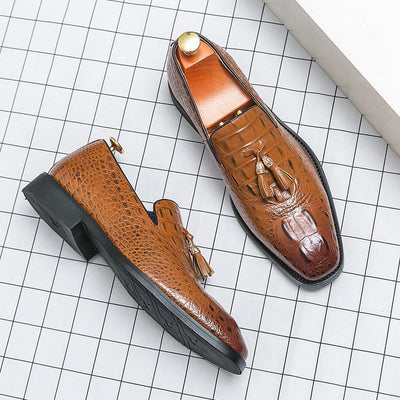 Zapatos de Cuero para Hombre Estilo Coreano con Patrón Cocodrilo y Borlas - Image 5