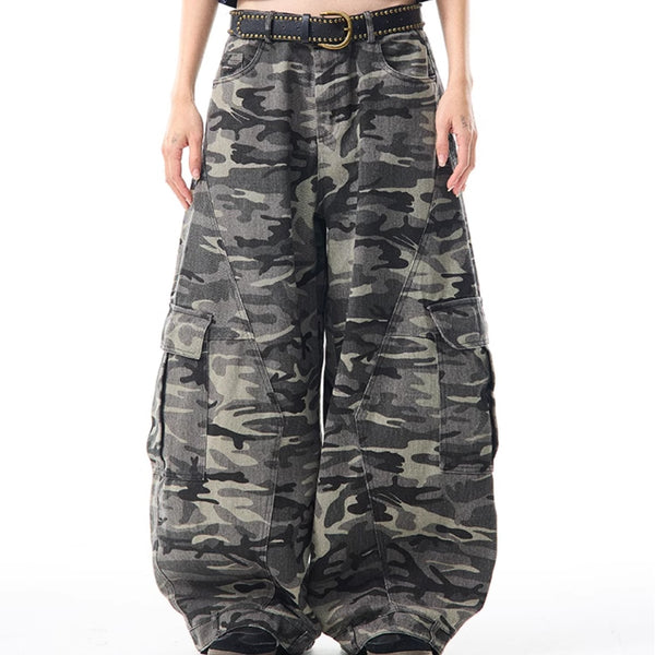 Overol Ancho Camuflaje Retro para Mujer - Pantalón Suelto y Casual