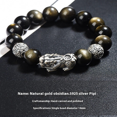 Pulsera de Obsidiana Natural Tropas Valientes Plata S999 para Hombre - Image 6