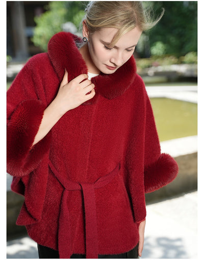 Capa de Piel Sintética con Cuello de Felpa y Cinturón para Otoño e Invierno - Image 8