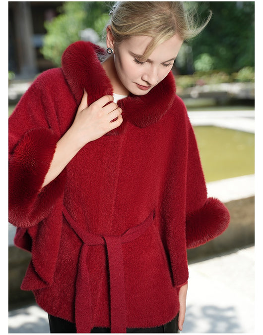 Capa de Piel Sintética con Cuello de Felpa y Cinturón para Otoño e Invierno - Image 8
