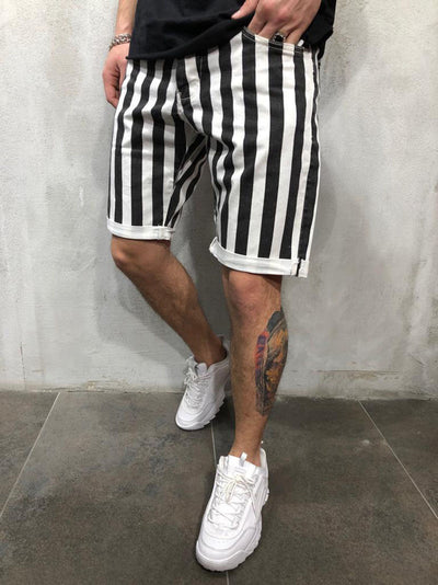 Shorts Deportivos Muscle Boy Brothers a Rayas Negras y Blancas - Pantalones Cortos Sueltos de 5 Puntos para Hombre - Image 9