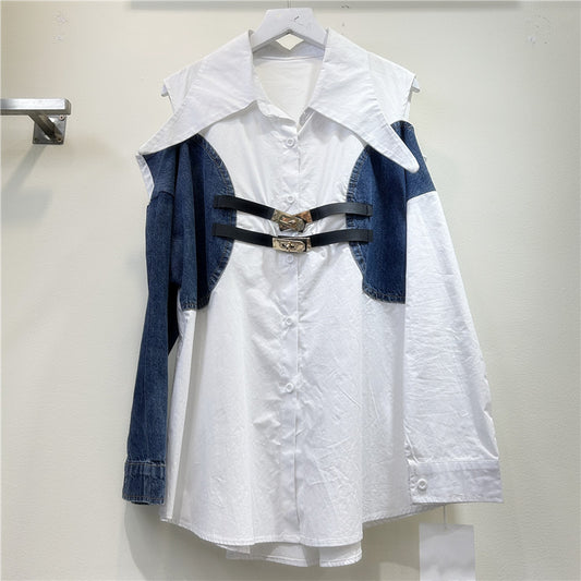 Blusa Elegante Bicolor con Hombros Descubiertos para Mujer