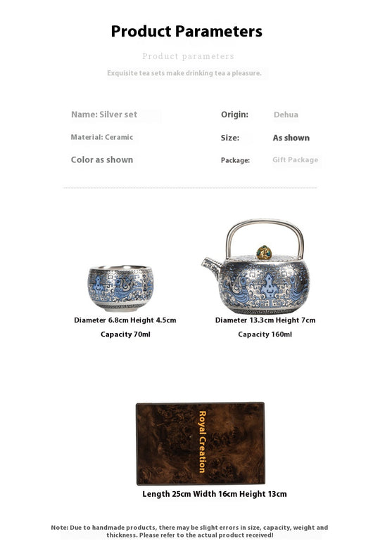 Juego de Té Taotie Chapado en Oro y Plata - Tetera Artesanal de Lujo - Image 20