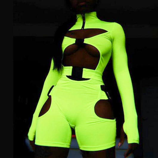 Jumpsuit Escolar Manga Larga Verde Neón con Bolsa Integrada