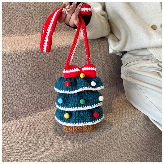 Bolso Cuadrado Navideño de Punto con Árbol de Navidad y Bloques de Color - Image 8