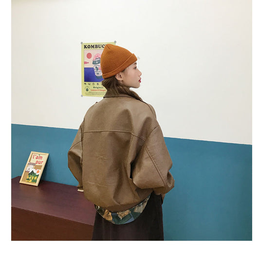 Chaqueta de Cuero Retro Estilo Hong Kong Suelta para Mujer - Image 13