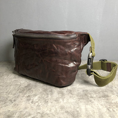 Bolsa Bandolera de Cuero Vacuno con Pliegues Vintage para Hombre