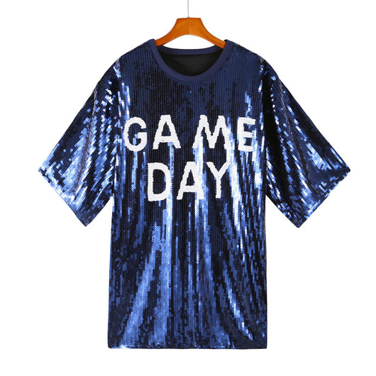 Blusa Suelta Lentejuelas Manga Corta Talla Grande para Mujer - Image 5