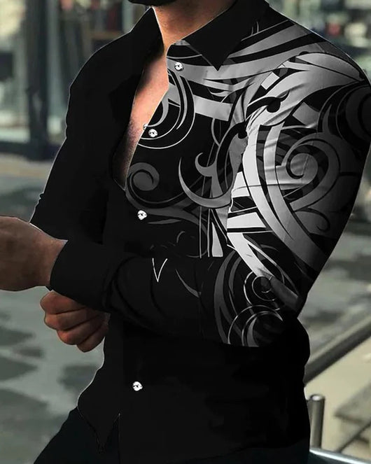 Camisa Casual de Manga Larga con Impresión Digital 3D para Hombre - Image 39