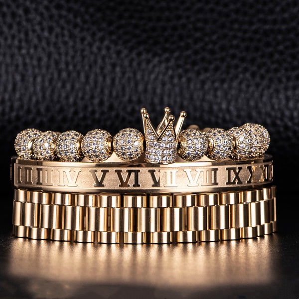Pulsera Trenzada Corona Vintage con Letras Romanas