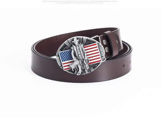 Cinturón de Cuero Genuino con Hebilla Bandera - Estilo Personalizado - Image 14