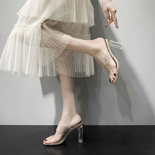 Sandalias Tacón Alto Transparente Piel de Oveja para Mujer - Verano - Image 10