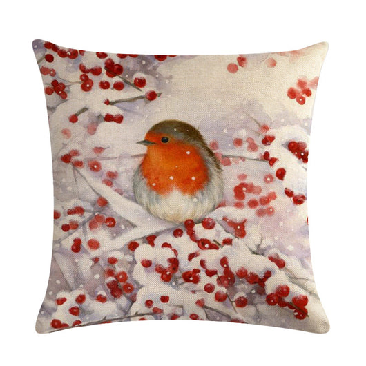 Funda de Almohada Lino Serie Pájaro Rojo Bendición Navideña - Image 6