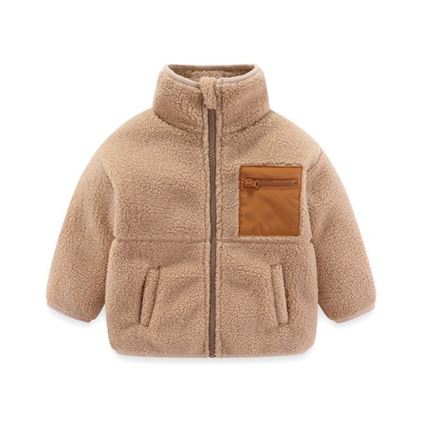 Abrigo de Lana de Cordero Gruesa para Niño con Cuello de Pie Multicolor