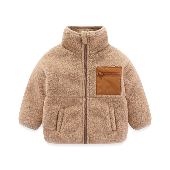 Abrigo de Lana de Cordero Gruesa para Niño con Cuello de Pie Multicolor