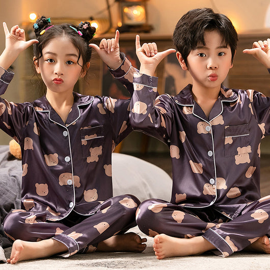 Pijama de Seda de Hielo para Niños y Niñas - Conjunto Cómodo de Talla Mediana y Grande