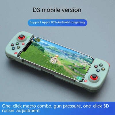 Teal mobile phone wireless game handle with a smartphone inserted, displaying a game, compatible with iOS and Android. - Image 6