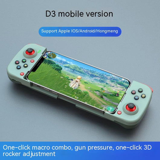 Teal mobile phone wireless game handle with a smartphone inserted, displaying a game, compatible with iOS and Android. - Image 6
