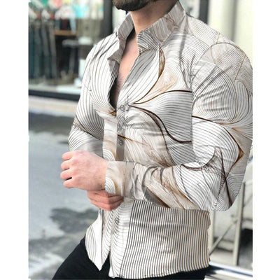 Camisa Casual de Manga Larga con Impresión Digital 3D para Hombre - Image 29