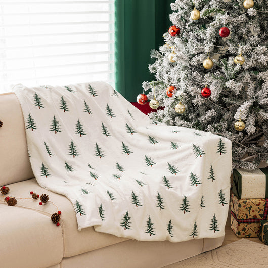 Manta Navideña para Sofá con Bordado de Árbol de Navidad