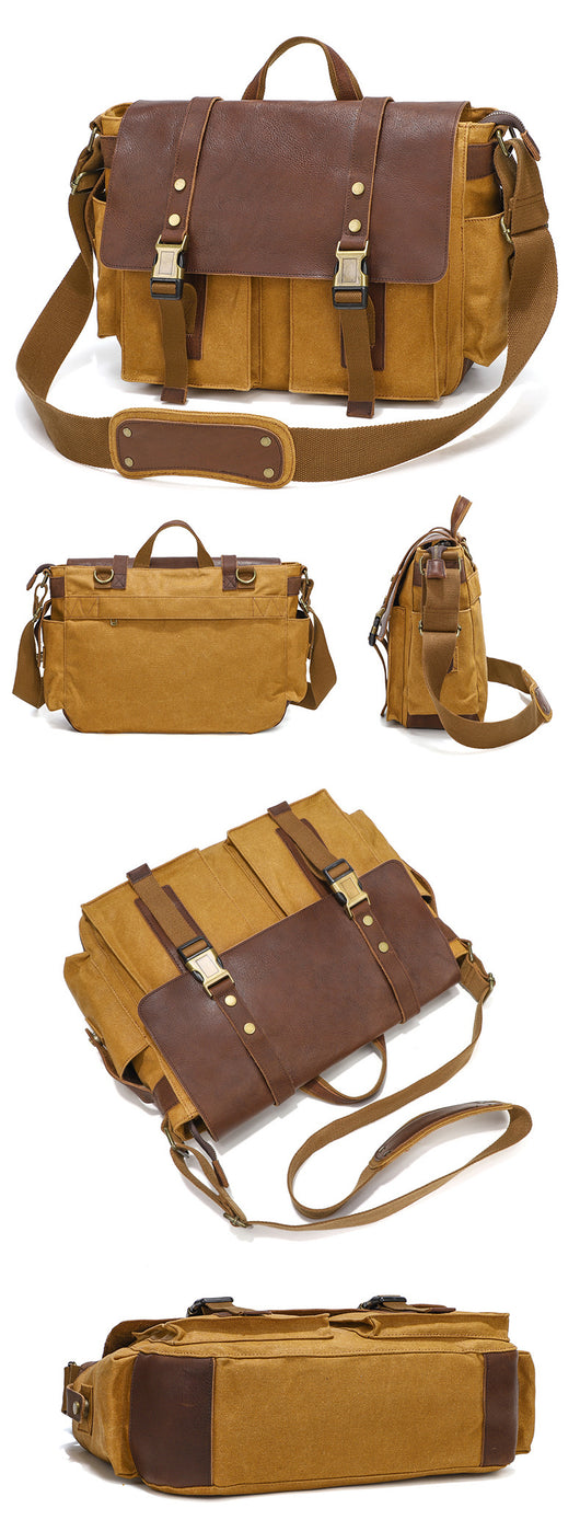 Bolsa Bandolera de Lona Encerada y Cuero Genuino - Image 14