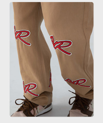 Jeans Rectos Vintage con Bordado de Letras en Cuero - Image 10