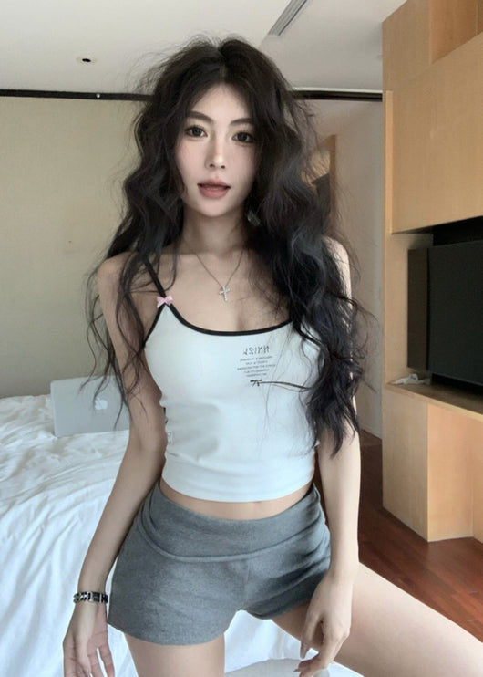 Top Cropped Blanco con Estampado de Letras y Lazo Sexy - Image 16