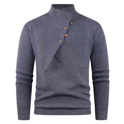 Suéter Casual para Hombre con Cuello Mao y Botones Sesgados - Image 7