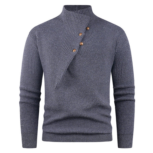 Suéter Casual para Hombre con Cuello Mao y Botones Sesgados - Image 7