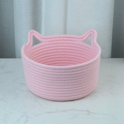 Canasta de Almacenamiento Tejida a Mano con Orejas de Gato - Image 6