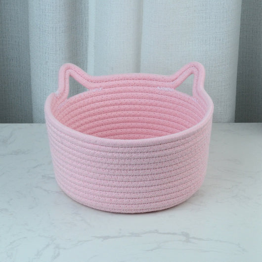Canasta de Almacenamiento Tejida a Mano con Orejas de Gato - Image 6