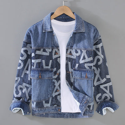 Chaqueta Denim Oversized Estilo Coreano con Costuras Artesanales para Hombre