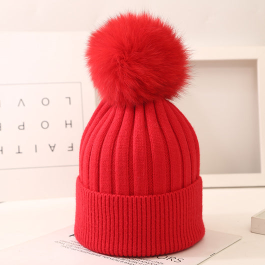 Gorro Tejido Infantil con Pompón de Pelaje de Zorro - Image 15