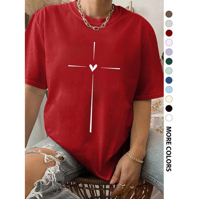 Playera Gráfica Cuello Redondo con Estampado de Corazones Cruzados para Mujer - Image 4