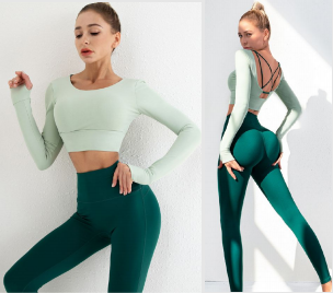 Conjunto de Ropa de Yoga Primavera Verano con Espalda Descubierta y Mangas Largas - Image 2