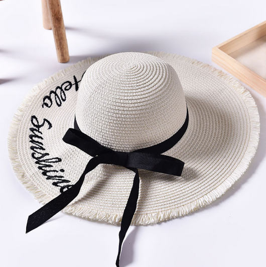 Sombrero de Playa Ancho con Letras Bordadas y Orilla Cruda - Image 6
