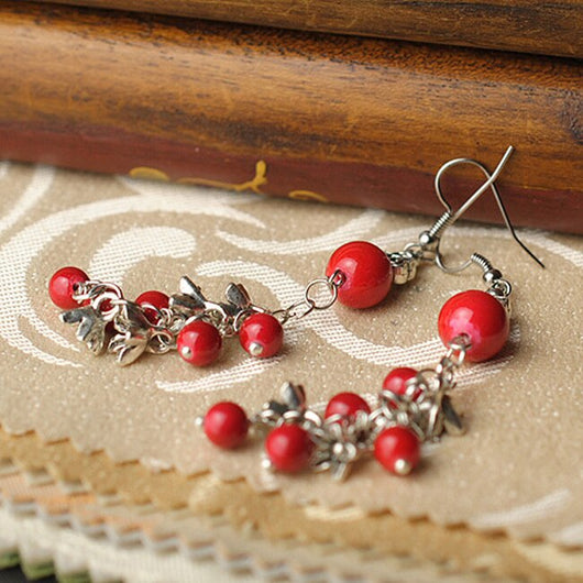 Aretes de Perla Roja con Cuentas de Plata - Estilo Étnico - Image 4