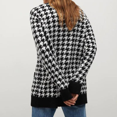 Cardigan Suelto Tipo Suéter Pied de Poule Casual Urbano - Image 4