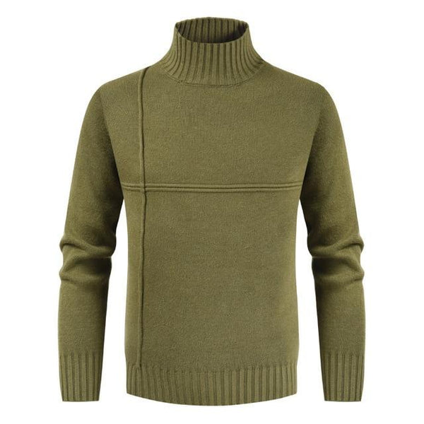 Suéter Coreano Cuello Alto con Costuras de Rayas Cruzadas para Hombre - Image 15