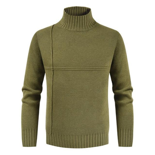Suéter Coreano Cuello Alto con Costuras de Rayas Cruzadas para Hombre - Image 15