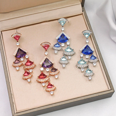 Aretes Largos de Abanico Dorado Rosa para Noche - Image 12