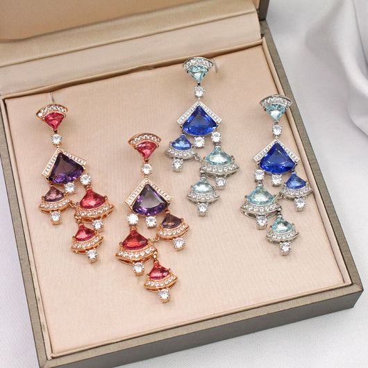 Aretes Largos de Abanico Dorado Rosa para Noche - Image 12