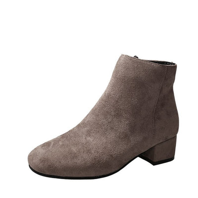 Botas Cortas Martin Estilo Coreano Tacón Grueso Gamuza para Mujer - Image 14