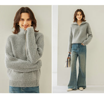 Suéter de Cashmira con Cuello Mao Grueso de Cinco Capas para Mujer - Abrigo Base Holgado Otoño Invierno - Image 23