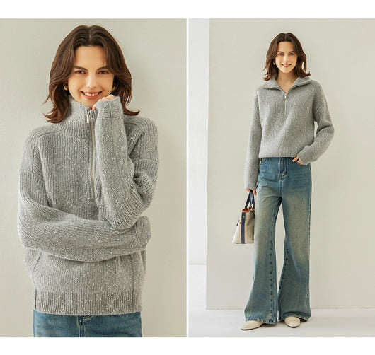 Suéter de Cashmira con Cuello Mao Grueso de Cinco Capas para Mujer - Abrigo Base Holgado Otoño Invierno - Image 23