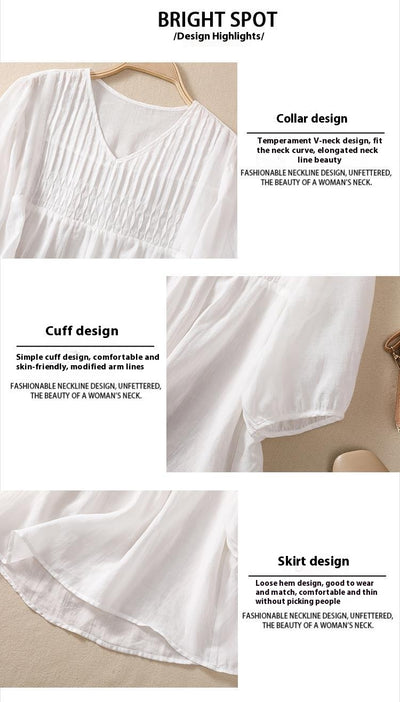 Blusa Suelta de Algodón y Lino con Cuello V - Image 20