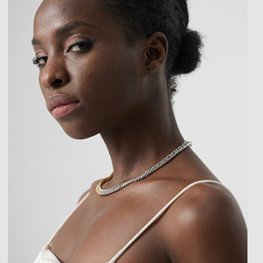 Collar y Pulsera Cadena Cubana Dos Tonos con Costura - Image 2